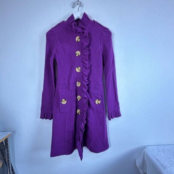 Luii Women’s Lightweight Wool Coat Jacket Small Trim Button Front Pockets Casual - Picture 1 of 9